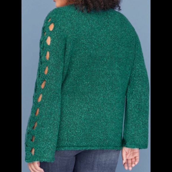 🆕NEW! Lattice-Sleeve Textured Sweater Teal Green - Picture 3 of 11